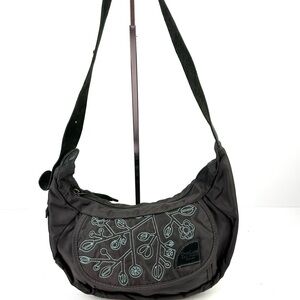 Overland Equipment Handbag Brown Gray Shoulder Bag Embroidered Floral Purse